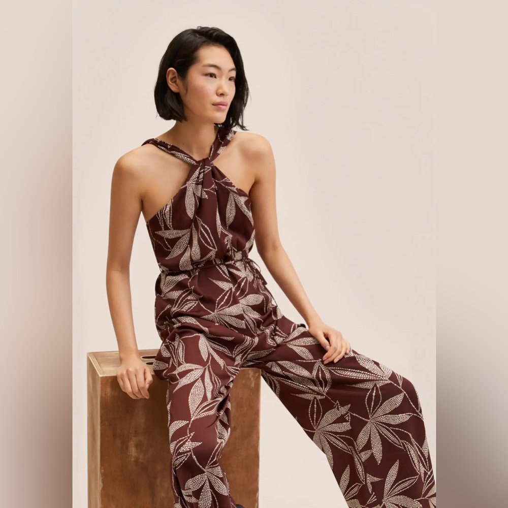 Brown Floral Halter Jumpsuit